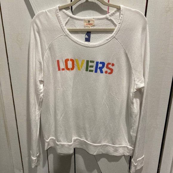 NWT Sundry white lovers rainbow graphic sweater large - Picture 1 of 4